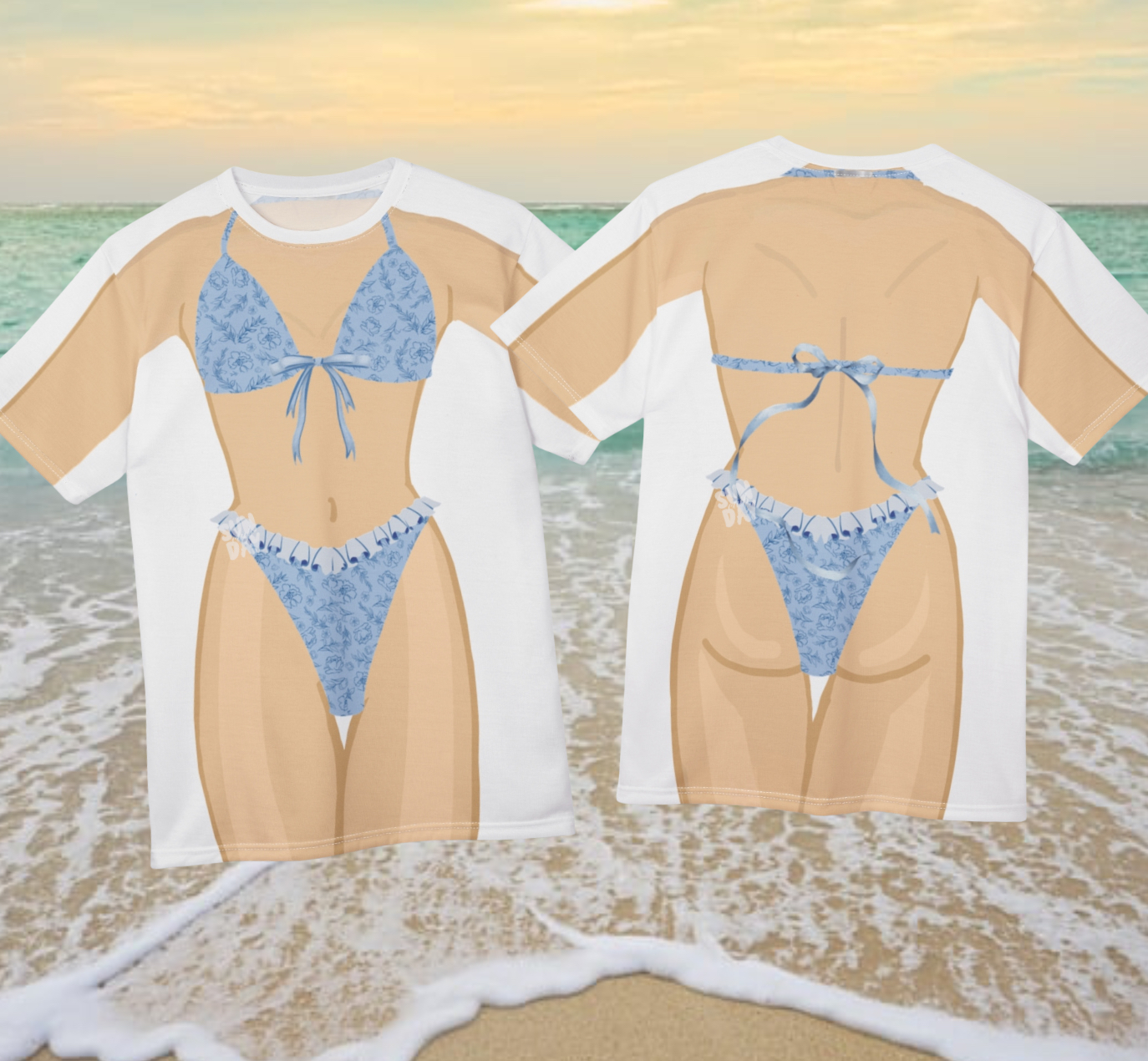 Blue Floral Bikini Shirt - Image 3